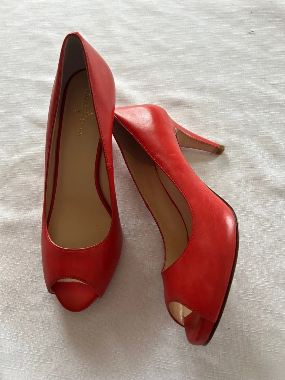 Cole Haan Red Peep-Toe Leather Pumps